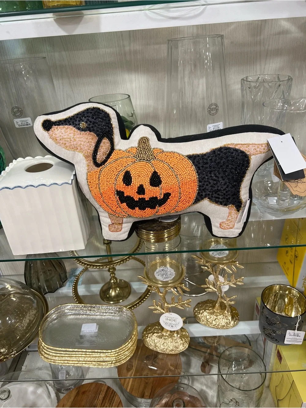 Beaded Dachshund Pumpkin Pillow